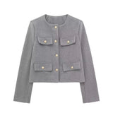 Damen Kurzjacke mit Knopfdetails und geradem Schnitt – Grau