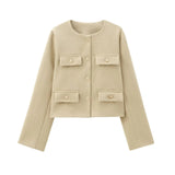 Damen Kurzjacke mit Knopfdetails und geradem Schnitt – Hellbeige