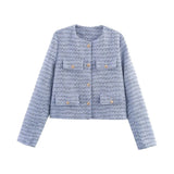 Damen Kurzjacke mit Knopfdetails und geradem Schnitt – Hellblau