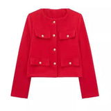 Damen Kurzjacke mit Knopfdetails und geradem Schnitt – Rot
