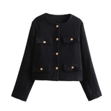 Damen Kurzjacke mit Knopfdetails und geradem Schnitt – Schwarz