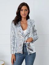 Eleganter Damenblazer mit Pailletten – Silber