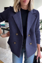 Damenblazer mit Strickärmeln und doppelter Knopfleiste – Blau