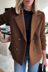 Damenblazer mit Strickärmeln und doppelter Knopfleiste – Dunkelbraun