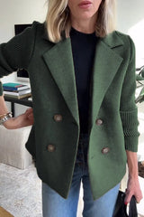 Damenblazer mit Strickärmeln und doppelter Knopfleiste – Grün