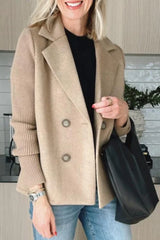 Damenblazer mit Strickärmeln und doppelter Knopfleiste – Khaki