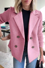 Damenblazer mit Strickärmeln und doppelter Knopfleiste – Rosa