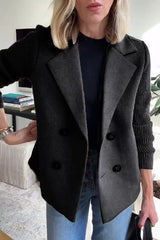 Damenblazer mit Strickärmeln und doppelter Knopfleiste – Schwarz