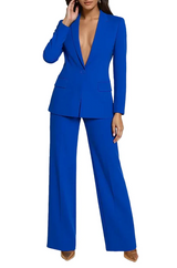 Damen Blazer und Hose Set mit Knopfverschluss – Blau