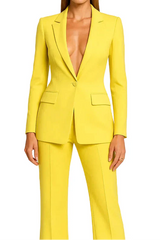 Damen Blazer und Hose Set mit Knopfverschluss – Gelb