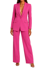 Damen Blazer und Hose Set mit Knopfverschluss – Rosa