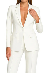 Damen Blazer und Hose Set mit Knopfverschluss – Weiß