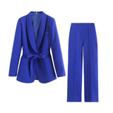 Damen Blazer- und Hosen-Set mit Bindegürtel – Blau