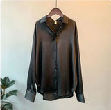 Damen Bluse aus Satin mit langen Ärmeln – Schwarz
