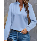 Damen Bluse mit V-Ausschnitt und langen Ärmeln – Blau