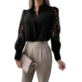 Damen-Bluse mit Cut-out-Ärmeln und Umlegekragen – Schwarz