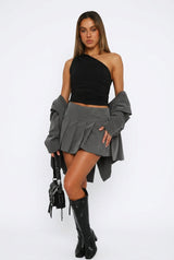 Damen-Bluse mit einseitiger Schulter und Raffungen – Schwarz