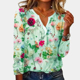 Damen Bluse mit floralem Muster und V-Ausschnitt – Grün