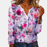Damen Bluse mit floralem Muster und V-Ausschnitt – Purple