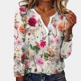 Damen Bluse mit floralem Muster und V-Ausschnitt – Weiß