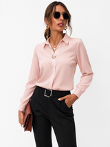 Damen Bluse mit Kragenausschnitt, langen Ärmeln und Knopfleiste – Rosa