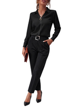 Damen Bluse mit Kragenausschnitt, langen Ärmeln und Knopfleiste – Schwarz