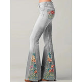 Damen Vintage Jeans mit Stickerei und Schlag – Grau
