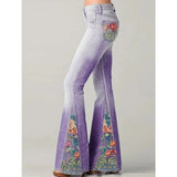 Damen Vintage Jeans mit Stickerei und Schlag – Lila