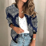 Damen Bomberjacke mit Farbspritzermuster und Reißverschluss – Blau