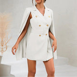 Damen Cape Blazer Kleid mit Doppelknopfleiste – Weiß
