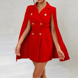 Damen Cape Blazer Kleid mit Doppelknopfleiste – Rot