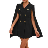 Damen Cape Blazer Kleid mit Doppelknopfleiste – Schwarz