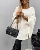 Damen Cape-Strickpullover mit weiten Ärmeln – Weiß