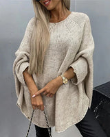 Damen Cape-Strickpullover mit weiten Ärmeln – Beige