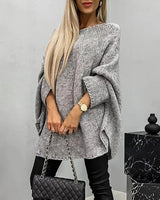 Damen Cape-Strickpullover mit weiten Ärmeln – Grau