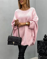 Damen Cape-Strickpullover mit weiten Ärmeln – Rosa