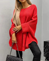 Damen Cape-Strickpullover mit weiten Ärmeln – Rot