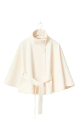 Damen Capejacke mit Stehkragen und Bindegürtel – Creme