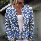 Damen Cardigan mit Blumenmuster und Knopfdetails – Blau