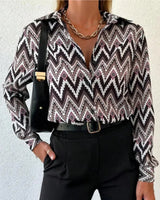 Damen Chevron Bluse mit langen Ärmeln in Schwarz-Weiß – Schwarz