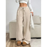Damen Cordhose mit hohem Bund mit Kordelzug und weiten Beinen – Beige
