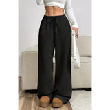 Damen Cordhose mit hohem Bund mit Kordelzug und weiten Beinen – Schwarz
