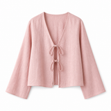 Damen Crop-Top mit langen Ärmeln und Bindevorderseite – Rosa