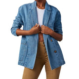 Damen Denim Blazer mit Taschen und Knopfdetails – Blau