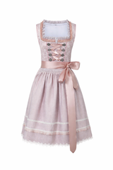 Damen Dirndl Kleid mit eckigem Ausschnitt, Schnürung und Taillenband – Rosa