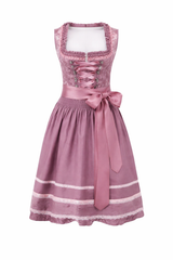 Damen Dirndl Kleid mit eckigem Ausschnitt, Schnürung und Taillenband – Dunkelrosa