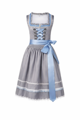 Damen Dirndl Kleid mit eckigem Ausschnitt, Schnürung und Taillenband – Blau