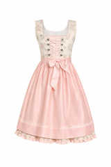Damen Dirndl Kleid mit Herzösen, Frontschnürung und Bindegürtel – Rosa