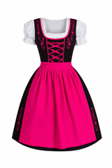 Damen Dirndl Kleid mit Kontrastschürze, Stickdetail und Rückenschleife – Rosa
