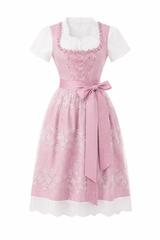Damen Dirndl Kleid mit Perlenbesatz, Spitzeneinsatz und Bindeschleife – Rosa